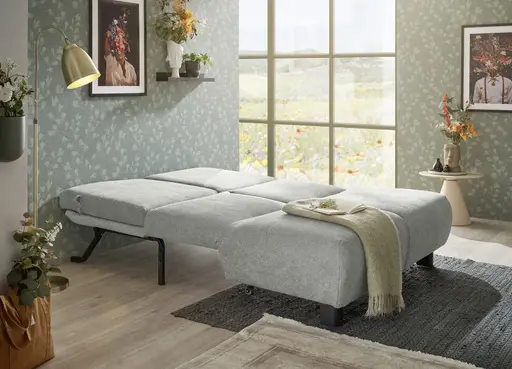  Faltsofa EBBY - 2-Sitzer ohne Armlehne, 140 cm inkl. Schlaffunktion/Relaxfunktion, Stoff, Grau