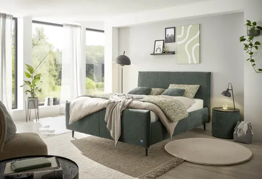 Polsterbett EM Soline - mit Lattenrost, ohne Matratzen, Liegefläche ca. 160x200 cm, Stoff, grün