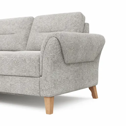 Ecksofa Almyra - Ottomane links mit 2,5-Sitzer, inkl. Schlaffunktion und Bettkasten, Stoff, Silbergrau