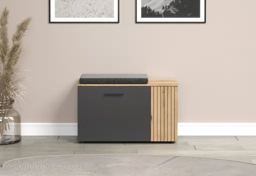 Sitzbank - B ca. 80 cm, Anthrazit, Eiche Coast Evoke Nachbildung