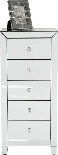 Hochkommode- Weiß, Lackiert, Glas, Verspiegelt