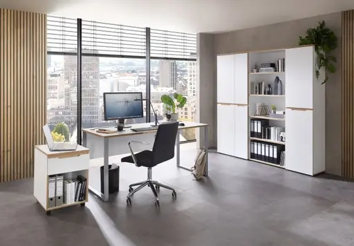 Schreibtisch - LB ca. 170x73 cm, Weiß, Artisan Eiche Nachbildung, Silberfarben