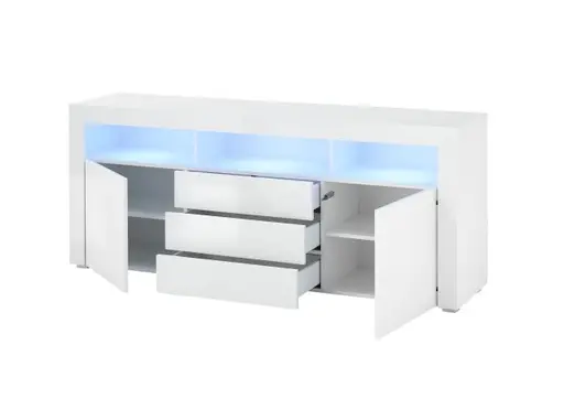 Sideboard- Weiß, Weiß, Hochglanz, 