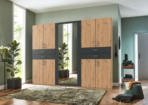 Drehtürenschrank- B ca. 270 cm, Eiche Dekor, Graphit