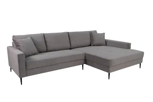 Ecksofa - 3-Sitzer mit Longchair rechts, Stoff, Grau