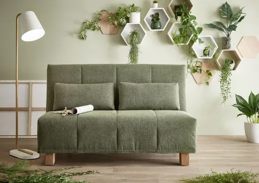 Schlafsofa EASY DELUXE - 2-Sitzer, 140 cm inkl. Schlaffunktion, Stoff Grün