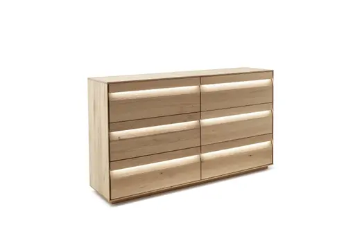 Sideboard Due Viso - inkl. Beleuchtung, BHT ca. 183x103x45 cm, Wildeiche Roheffekt, geölt