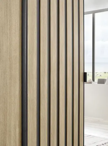 Drehtürenschrank RUERTO- B ca. 181 cm, Eiche Dekor, Dunkelgrau, Paneel, Eiche Dekor, Spiegel