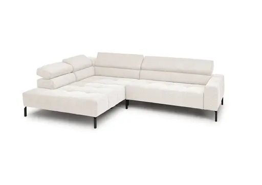Ecksofa COLLEEN 2.0 - Ecke links mit 2-Sitzer, Kopfteil verstellbar, Feincord, Weiß