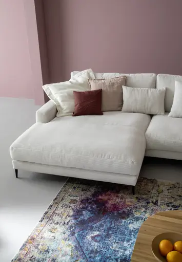 Ecksofa Janne - Longchair links, 1,5-Sitzer, Cord, Offwhite