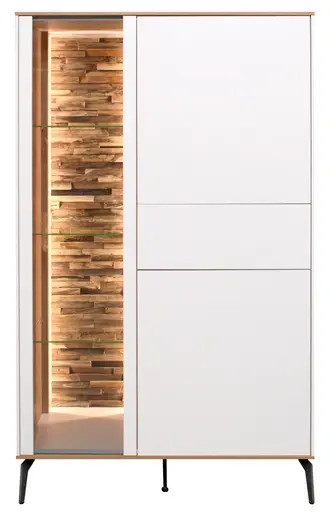 Highboard - mit Beleuchtung, B ca. 101 cm, Weiß, Asteiche, Schwarz