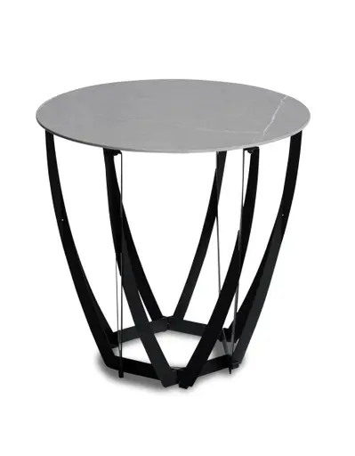 Beistelltisch - Ø/H ca. 50x50 cm, Hellgrau marmoriert, Schwarz