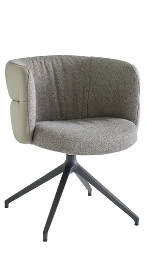 Armlehnstuhl Milana - drehbar, Leder Grau, Stoff Graubraun