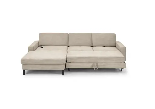 Ecksofa CALM MOVE 2.0 - Longchair links mit 2,5-Sitzer, Schlaffunktion, Feincord, Sand