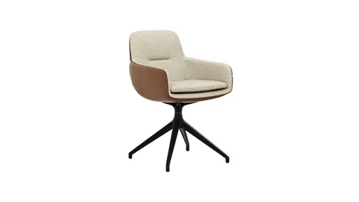 Armlehnstuhl Macano - drehbar, Stoff & Leder, Beige, Cognac