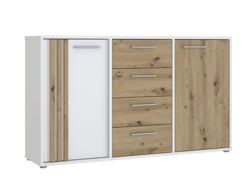 Sideboard FLORISS- Weiß, Eiche Dekor
