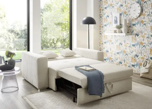 Sofa JORDEN 2 - 2-Sitzer inkl. Schlafftunktion mit Bettkasten, Cord, Beige