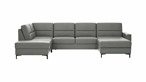 Wohnlandschaft Merlos H - Ecke links mit 2,5-Sitzer und Longchair rechts inkl. Relaxfunktion (motorisch), Leder, Graubraun