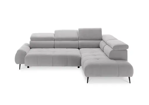 Ecksofa - 2-Sitzer mit Ecke rechts, Sitzvorzug motorisch, Kopfteil verstellbar, Stoff, Hellgrau