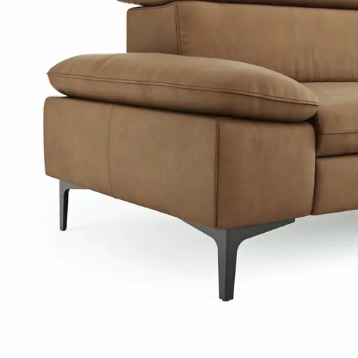 Ecksofa Felipa - 2,5-Sitzer mit Longchair rechts inkl. Kopfteil verstellbar, Leder, Cognac