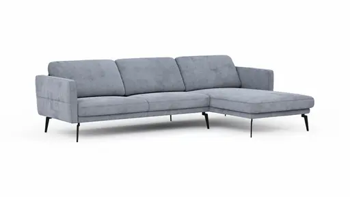 Ecksofa Estrela - 2,5-Sitzer mit Longchair rechts inkl. Rücken-/Armlehne verstellbar, Stoff, Grau