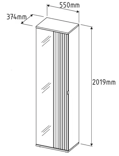 Garderobenschrank - B ca. 55 cm, Riva Eiche Nachbildung, Spiegel