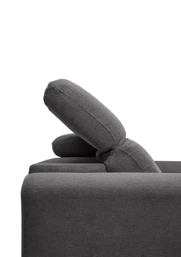 Ecksofa MINAO - 1,5-Sitzer mit Longchair rechts, Sitztiefe verstellbar motorisch, Kopfteil verstellbar, Stoff, Graphite
