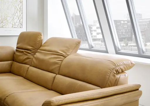 Ecksofa - Ecke links mit 2,5-Sitzer, Kopfteil verstellbar, Leder, Hellbraun