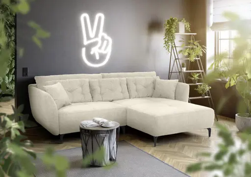 Ecksofa JANEK - 2,5-Sitzer, Ecke rechts, Stoff, Creme