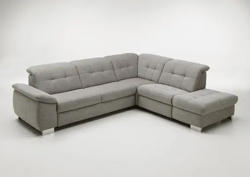 Ecksofa - 3-Sitzer mit Ecke rechts, Kopfteil verstellbar, Stoff, Silbergrau