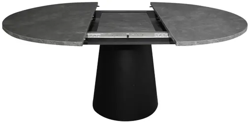 Esstisch - ausziehbar, Ø/H ca. 130x75 cm, Keramikoptik grau, Schwarz