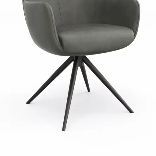 Armlehnstuhl Mis - Leder, Dunkelgrau, Gestell, Anthrazit