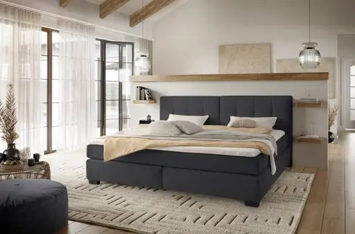 Boxspringbett JILA- Ligefläche ca. 240x200 cm, Stoff, Schwarz