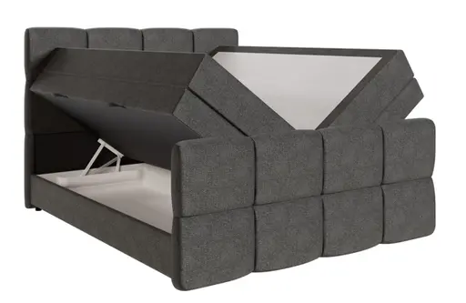 Boxspringbett SANDRIN R- Liegefläche ca. 140x200 cm, Stoff, Grau, inkl. Stauraum und Fußteil