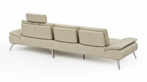 Ecksofa Collina - 2,5-Sitzer, Longchair rechts, inklusive Kopfstütze, Leder, Ecru