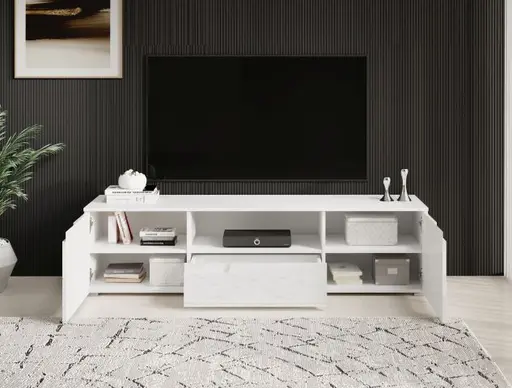 Lowboard - B ca. 165 cm, Weiß, Weiß Hochglanz