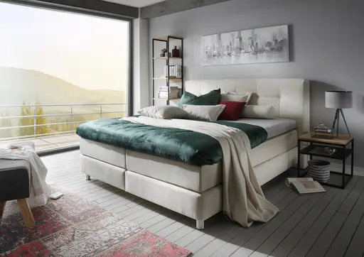 Boxspringbett Alpin - Liegefläche ca. 180x200 cm, Stoff, Graubeige