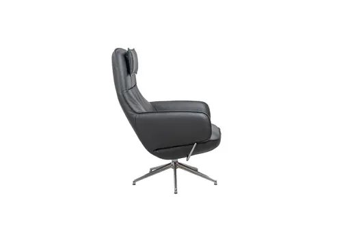 Drehsessel mit Hocker Set - Relaxfunktion, Leder, Schwarz