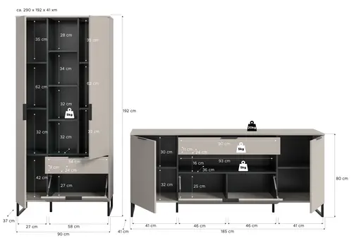Stauraumelement - B ca. 90 cm, Kaschmir, Schwarz