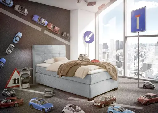 Boxspringbett JILA- Ligefläche ca. 120x200 cm, Stoff, Hellgrau