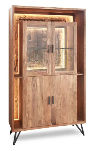 Vitrine - mit Beleuchtung, B ca. 115 cm, Akazie massiv