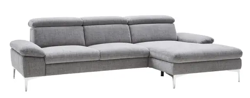 Ecksofa Felipa - 2,5 sitzer, Longchair rechts, Stoff, grau