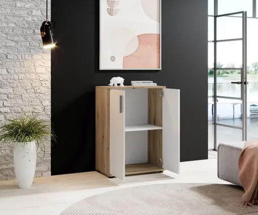 Kommode - B ca. 60 cm, Eiche Evoke Nachbildung, Weiß