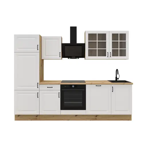 Küchenblock- ohne E-Geräte, B ca. 280 cm, Eiche Dekor, Weiß, Matt