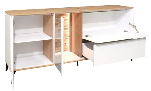 Lowboard - mit Beleuchtung, B ca. 169 cm, Weiß, Asteiche, Schwarz