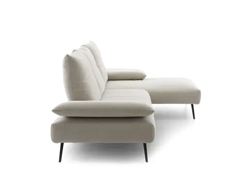 Ecksofa - 2-Sitzer mit Longchair rechts, Sitztiefe verstellbar, Stoff, Natur