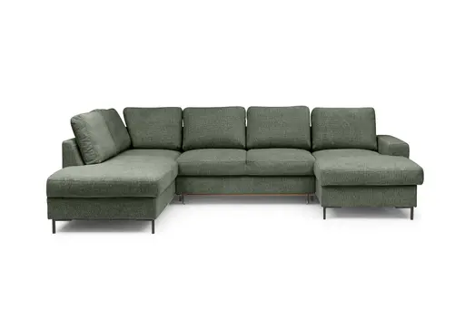 Wohnlandschaft - Ecke links mit 2-Sitzer und Longchair rechts, Stoff, Dunkelgrün