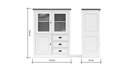 Highboard Louisiana - teilmassiv, Weiß