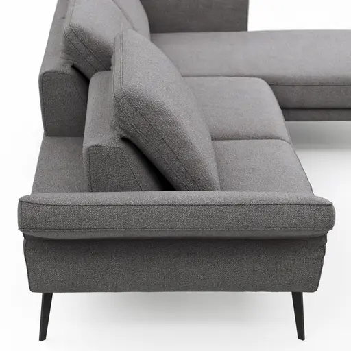 Ecksofa Estrela - 2,5-Sitzer mit Longchair rechts inkl. Rücken-/Armlehnen- und Sitztiefenverstellung, Stoff, Grau