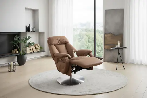 Sessel - Größe M, Relaxfunktion, Leder, Braun